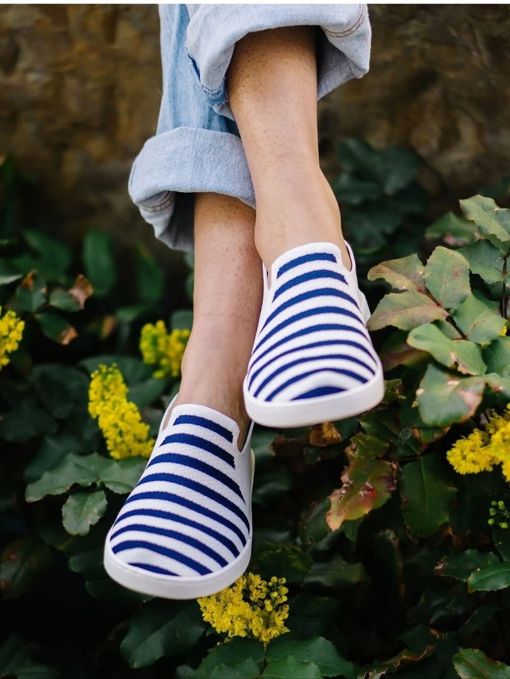 SUAVS Barton Navy Slip-on Shoes In Navy White Striped Knit Nautical Sustainable